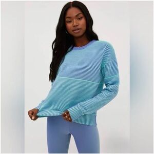 Beach Riot Occulus Sweater In Seashore Blue & Green Stripe NWT